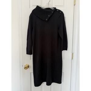 Talbots Sweater Dress XL Speckled Heather Black Buttoned Down Collar Knee Length